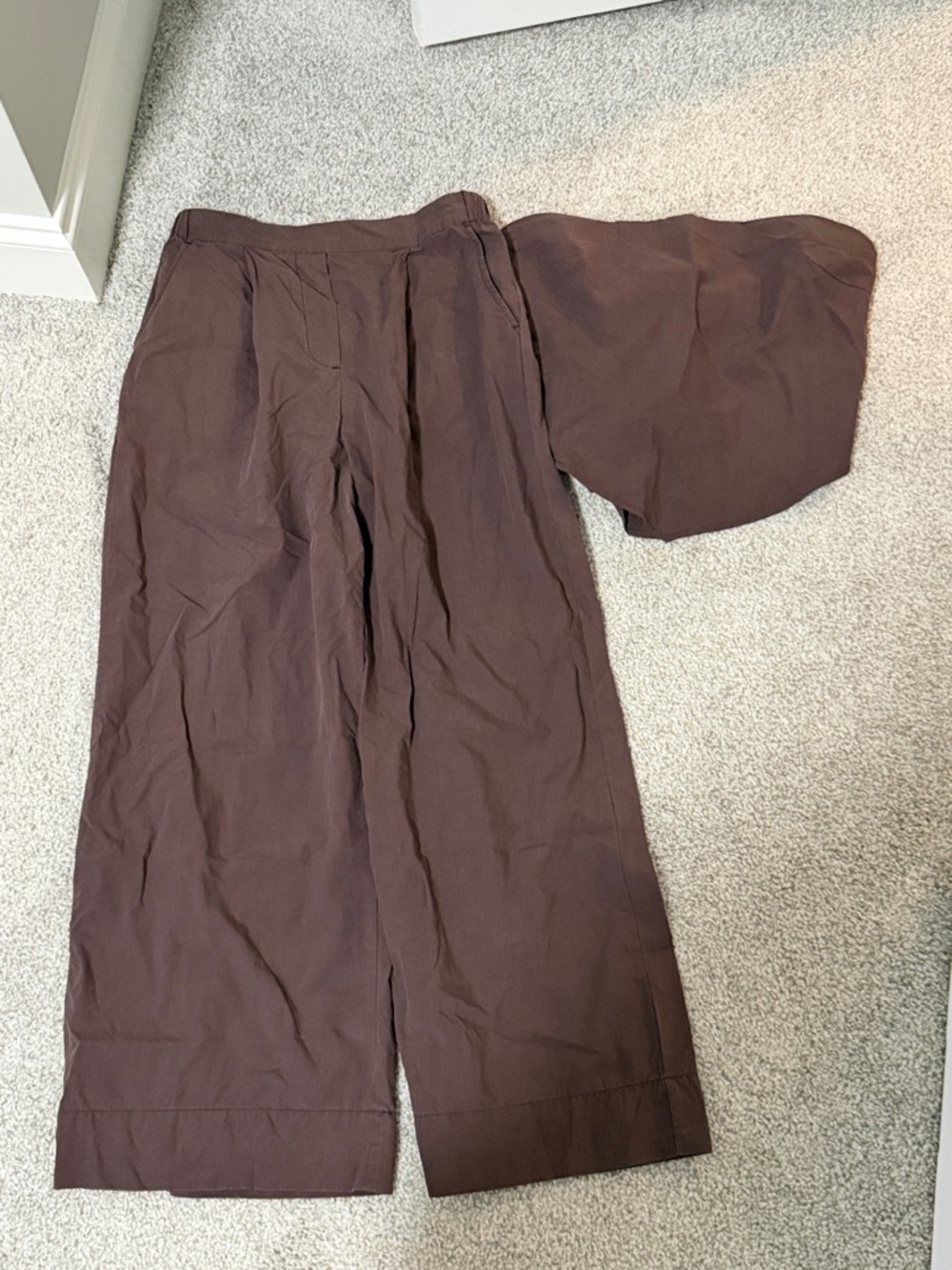 Young Fabulous & Broke Wide-Leg Brown Pants and handkerchief crop set S